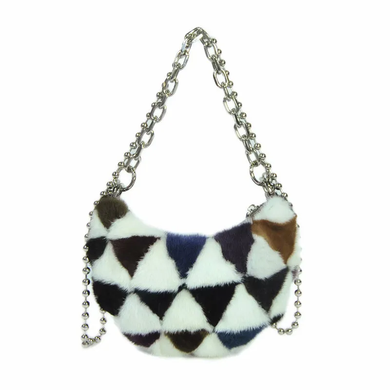2022 New Lady Fashion Multicolor Shoulder Bags Real Mink Fur Handbags Purse Bags 7979