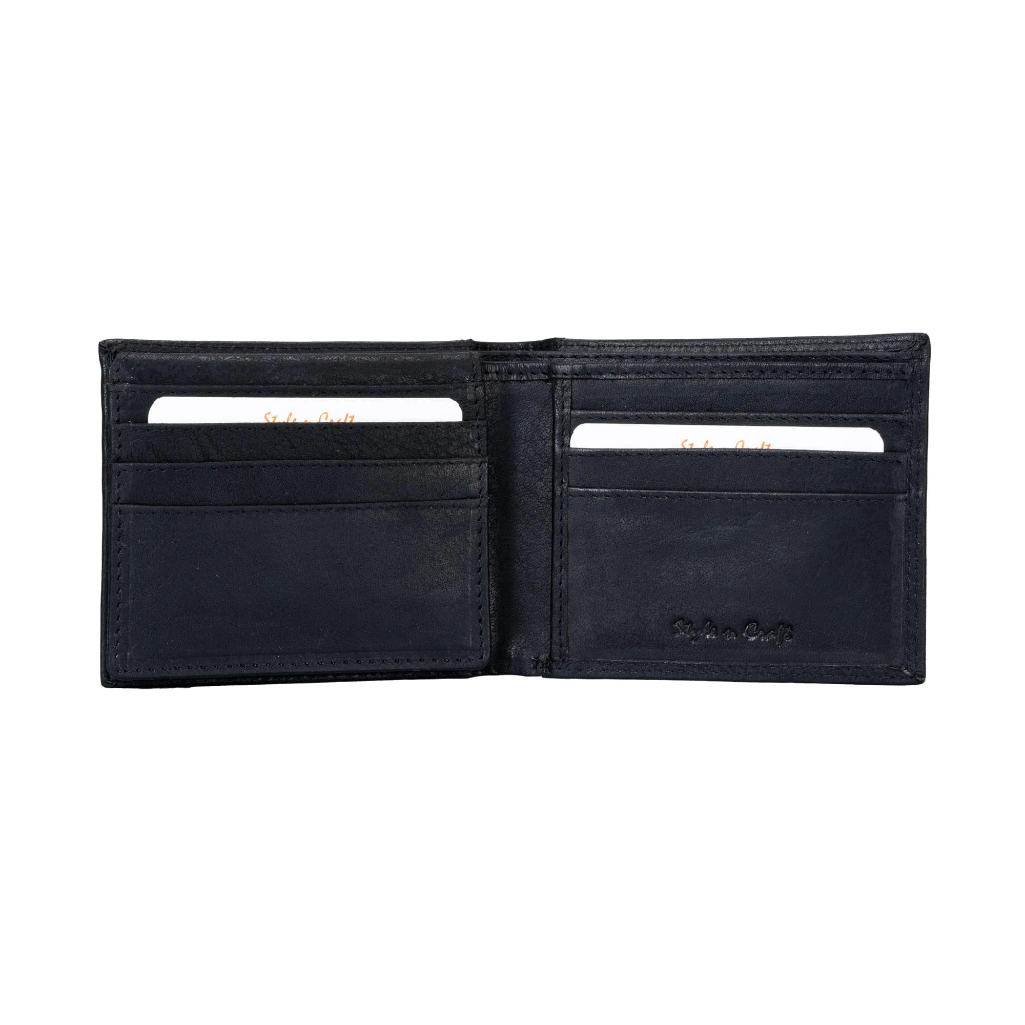 300796-BL Black Bifold Pass Case Leather Wallet with Flap | Style n Craft