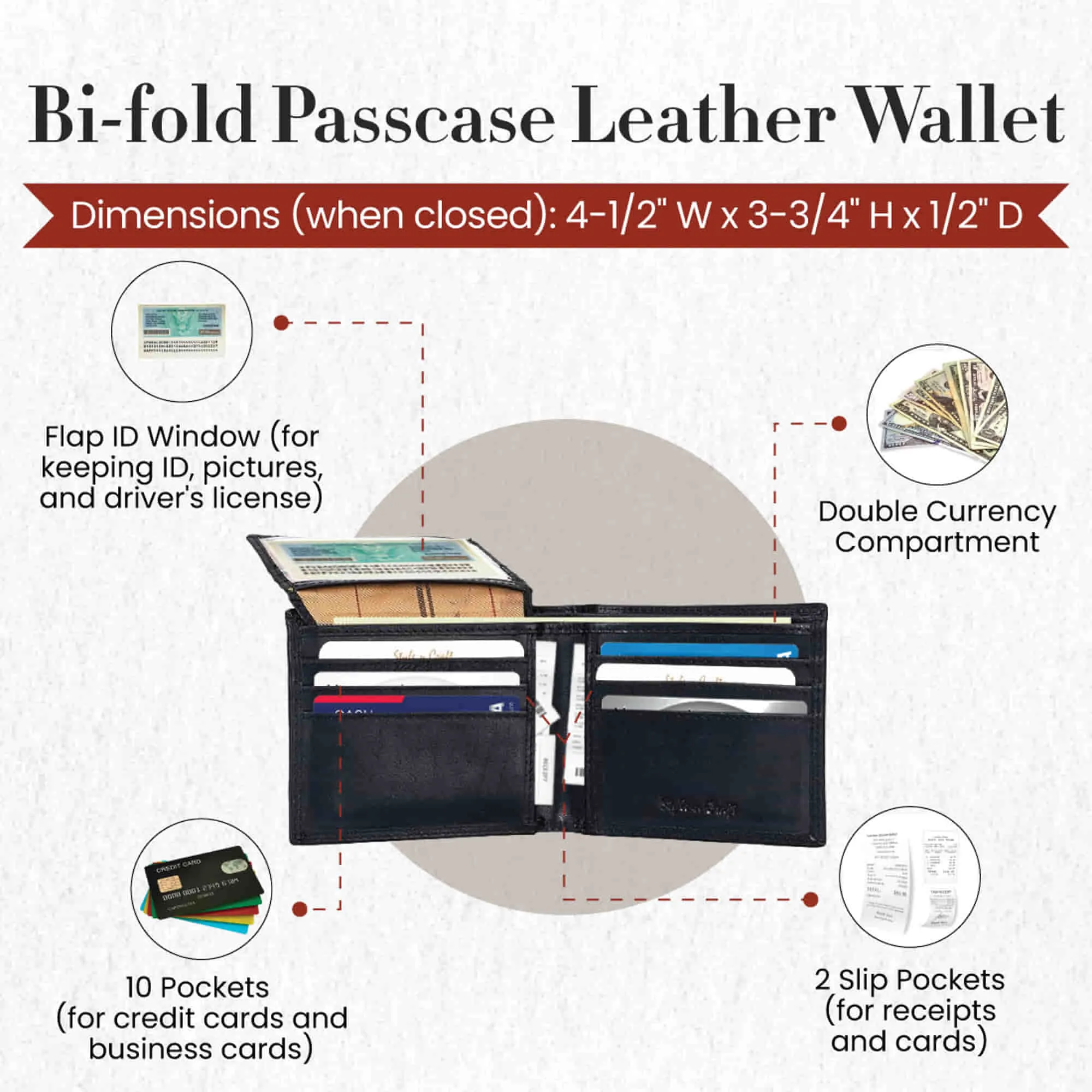 300796-BL Black Bifold Pass Case Leather Wallet with Flap | Style n Craft
