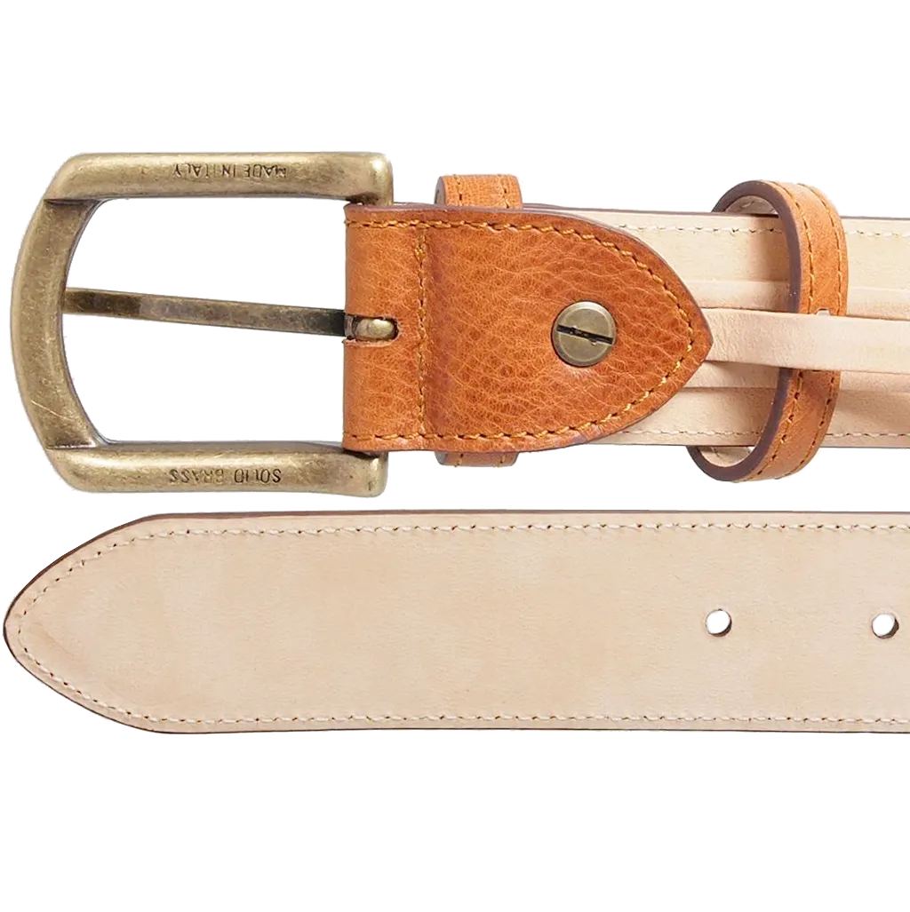 34 Mm Antique Buckle Leather Belt Tawny