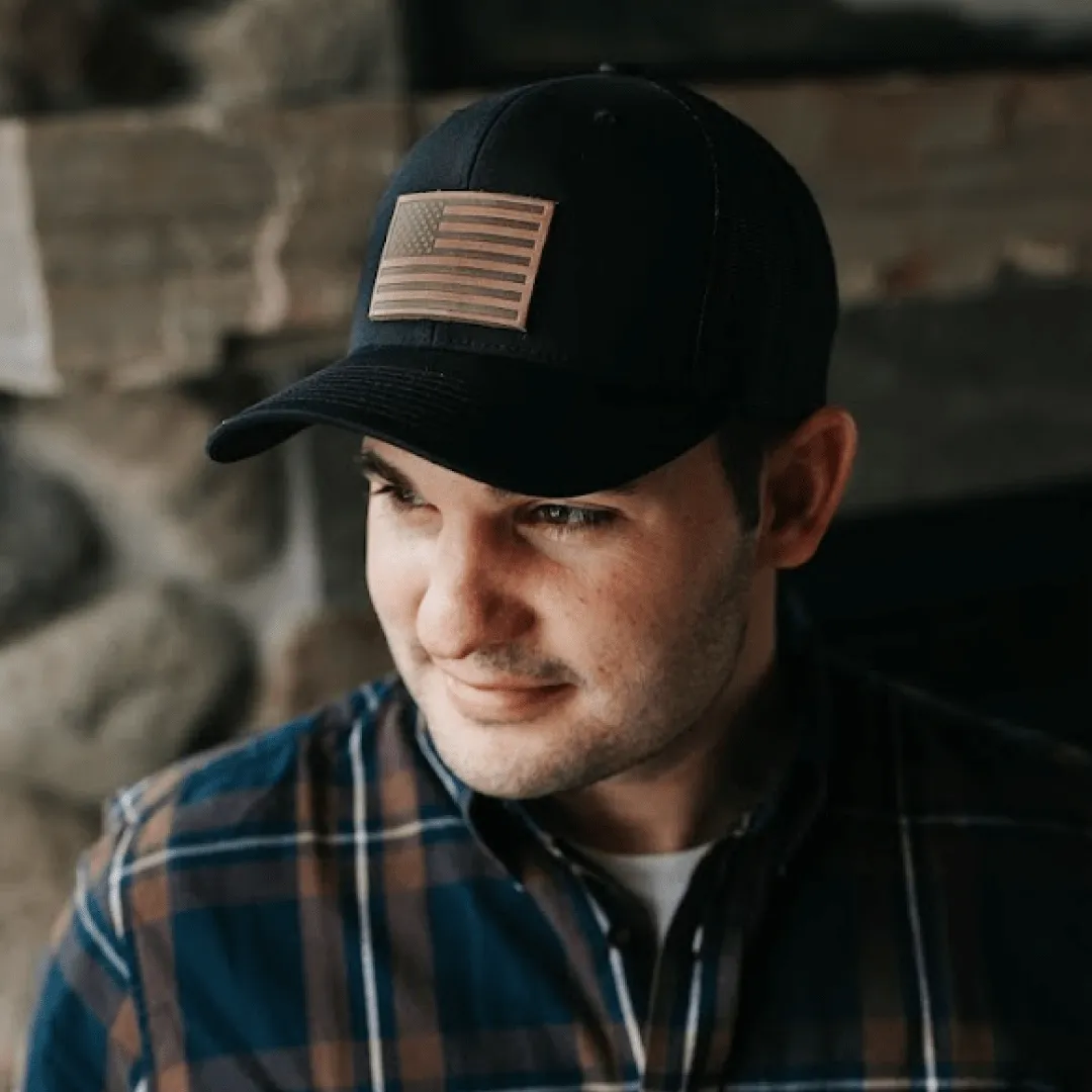 American Flag Hat | Leather Patch Trucker Hat