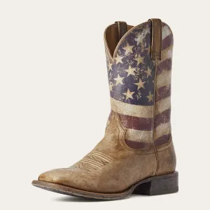 Ariat Men's Distressed Brown Circuit Proud Broad Square Toe Western Boots Distressed USA Flag Tops