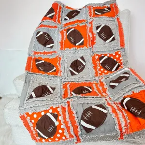 Baby Boy Sports Orange Crib Bedding with Footballs