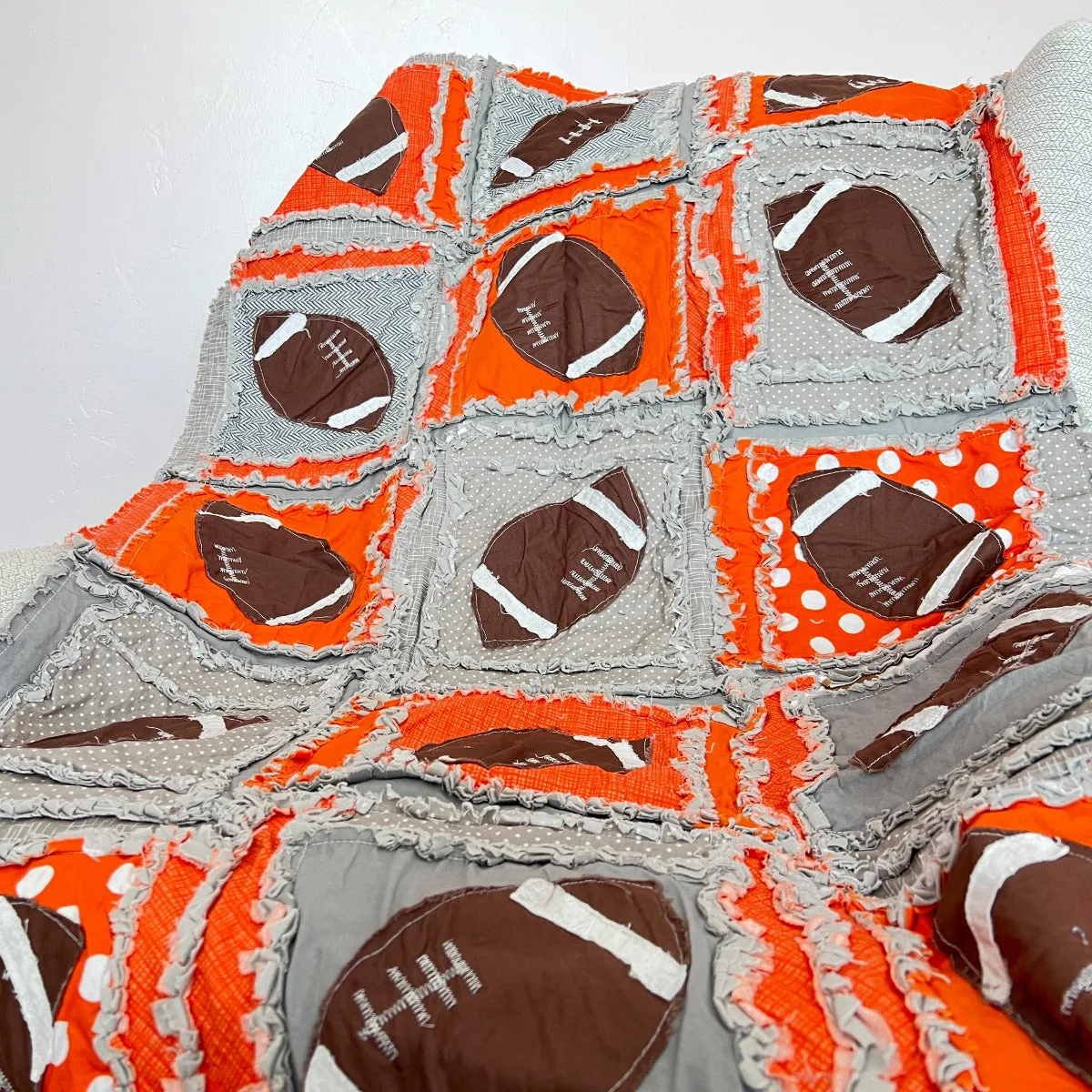 Baby Boy Sports Orange Crib Bedding with Footballs