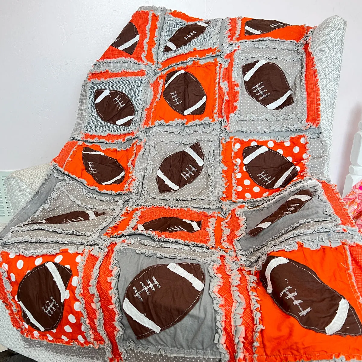 Baby Boy Sports Orange Crib Bedding with Footballs