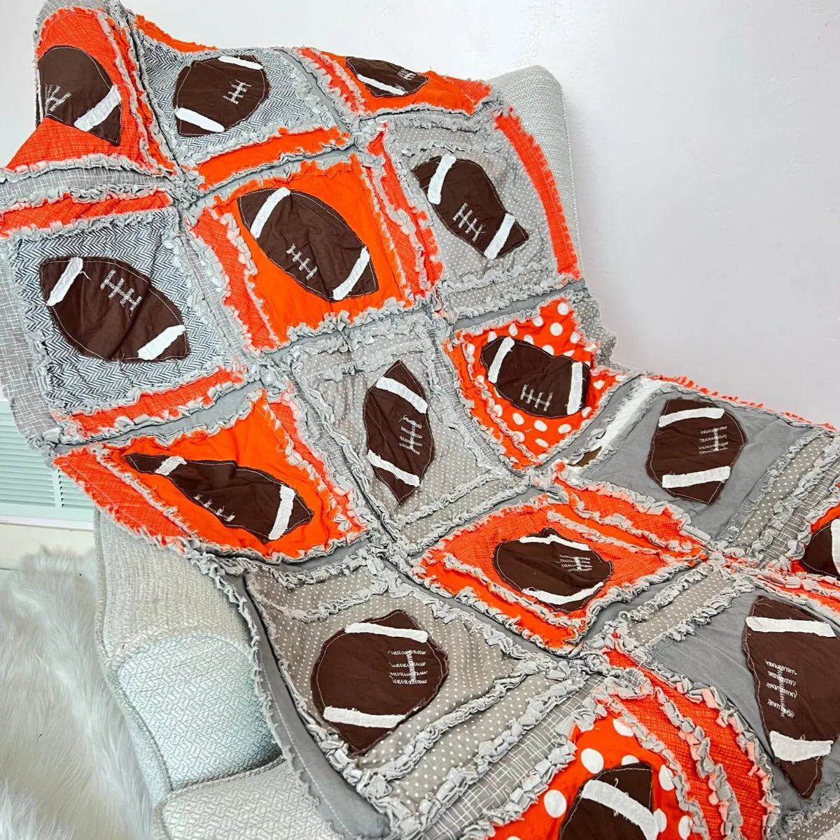 Baby Boy Sports Orange Crib Bedding with Footballs