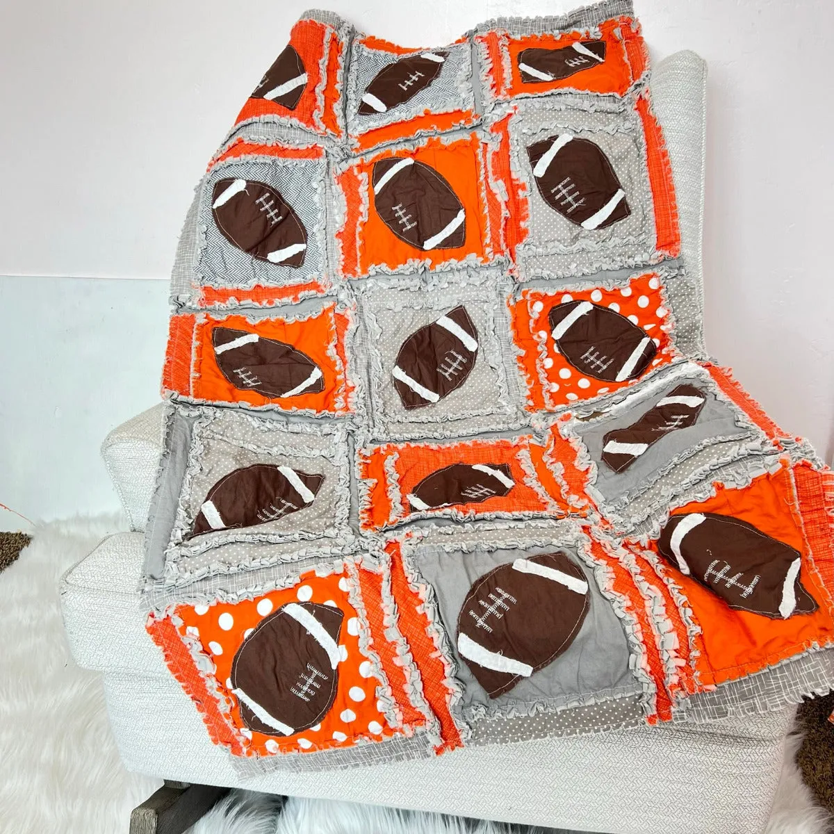 Baby Boy Sports Orange Crib Bedding with Footballs