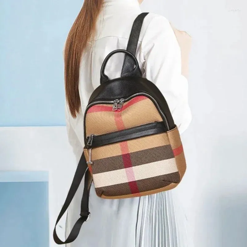 Backpack Style Chikage Personality Fashion Leather Women's Large Capacity Travel Bag Simple Leisure Canvas With