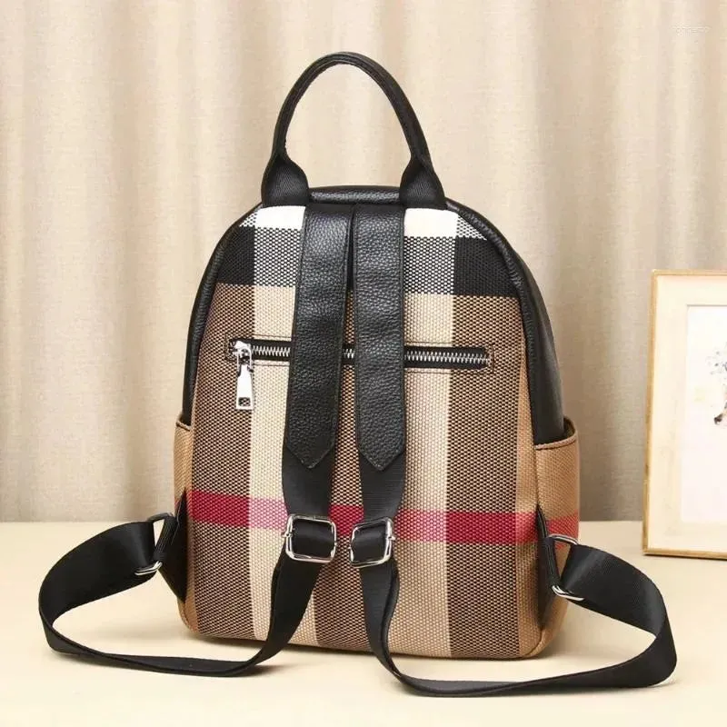 Backpack Style Chikage Personality Fashion Leather Women's Large Capacity Travel Bag Simple Leisure Canvas With