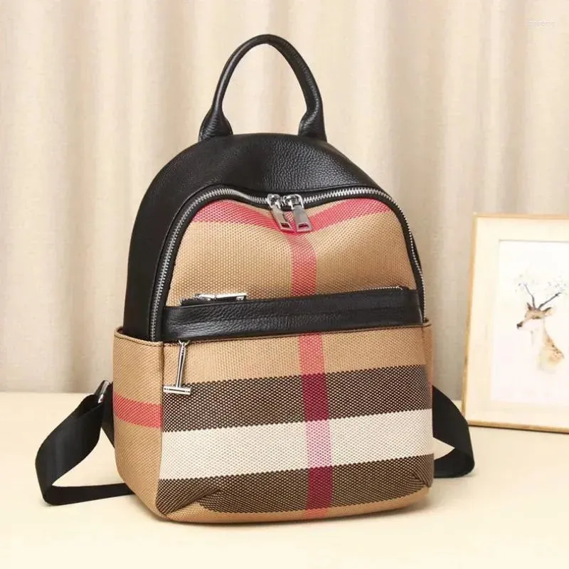 Backpack Style Chikage Personality Fashion Leather Women's Large Capacity Travel Bag Simple Leisure Canvas With