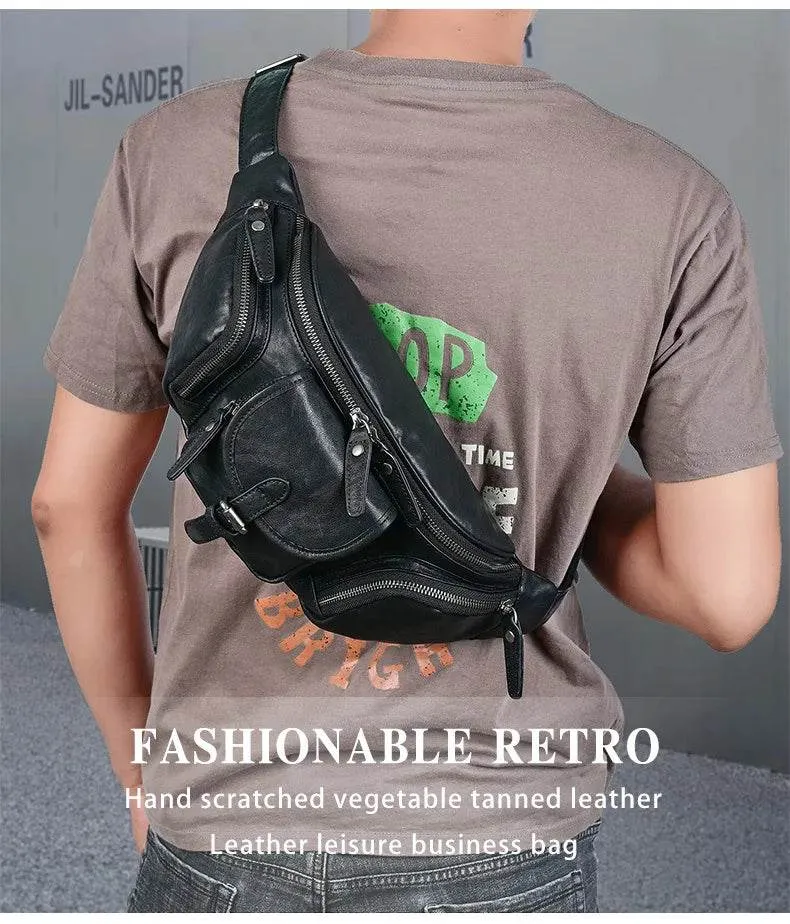 Big Size Leather Chest Bag Waist Pouch Real Cowhide Crossbody