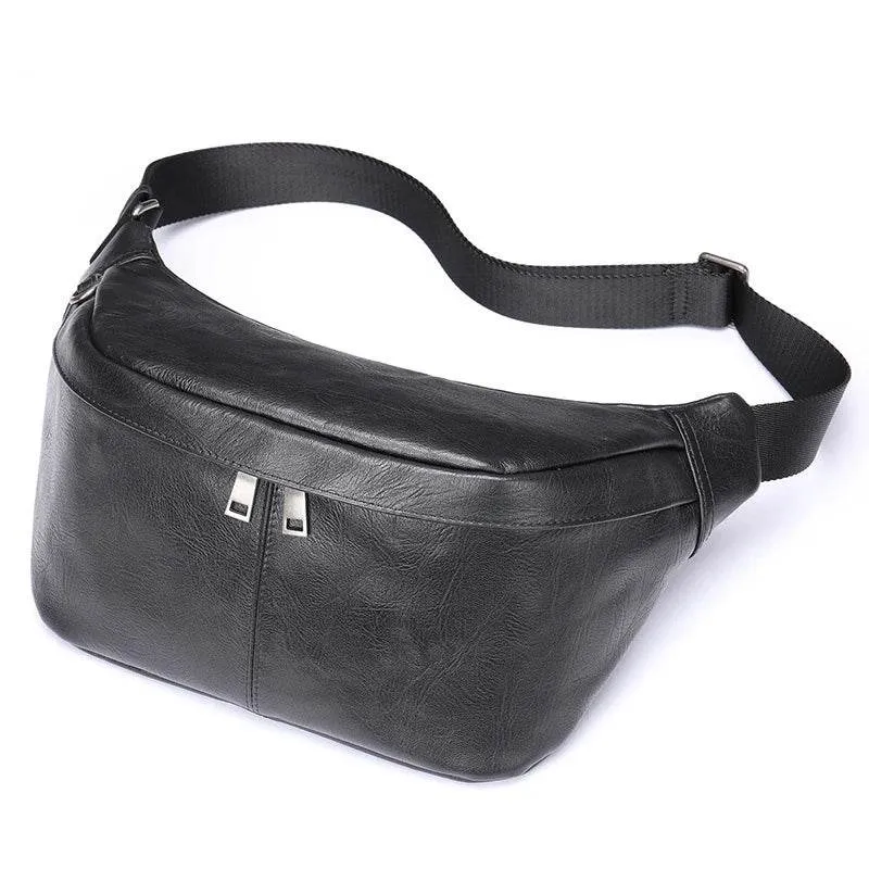 Big Size Leather Chest Bag Waist Pouch Real Cowhide Crossbody