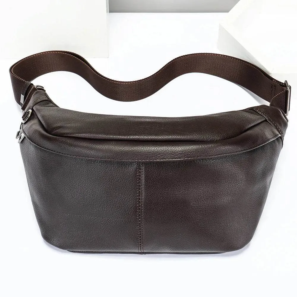 Big Size Leather Chest Bag Waist Pouch Real Cowhide Crossbody