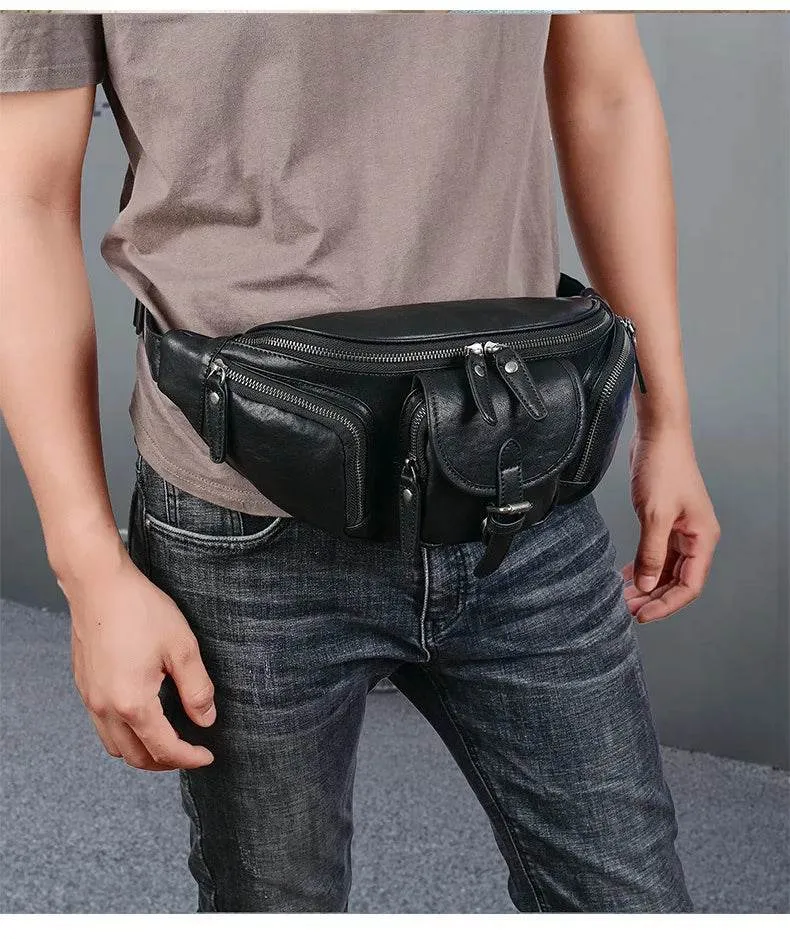 Big Size Leather Chest Bag Waist Pouch Real Cowhide Crossbody