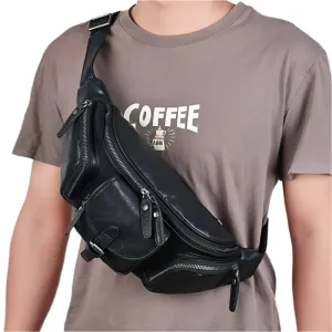 Big Size Leather Chest Bag Waist Pouch Real Cowhide Crossbody