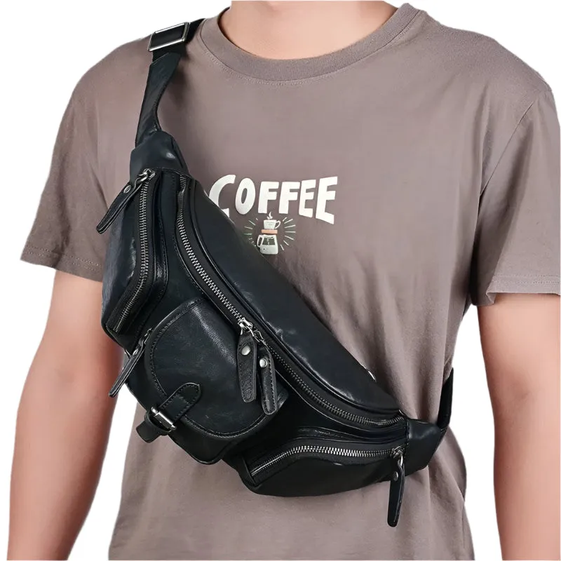 Big Size Leather Chest Bag Waist Pouch Real Cowhide Crossbody