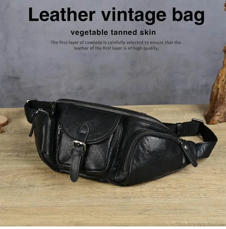 Big Size Leather Chest Bag Waist Pouch Real Cowhide Crossbody