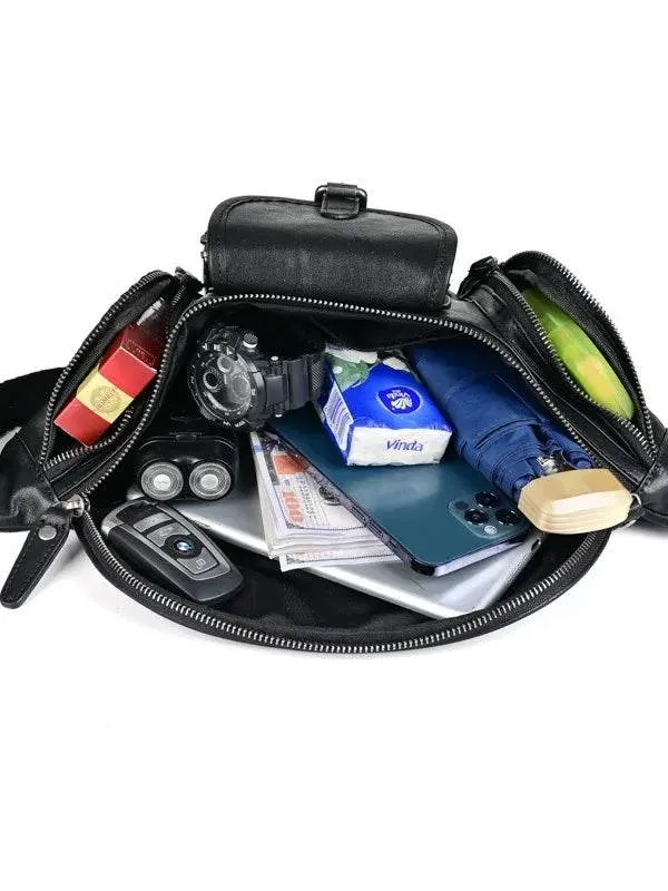 Big Size Leather Chest Bag Waist Pouch Real Cowhide Crossbody