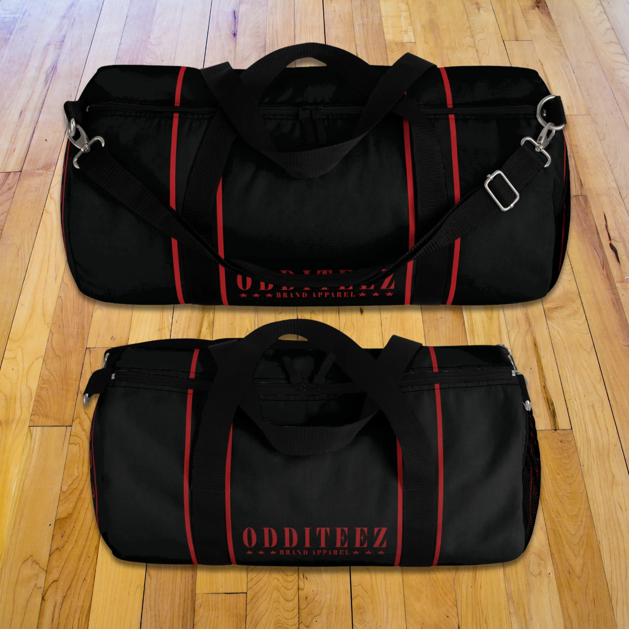 Black & Devil's Red Star logo design, Black Small & Large Gym Duffel Bags