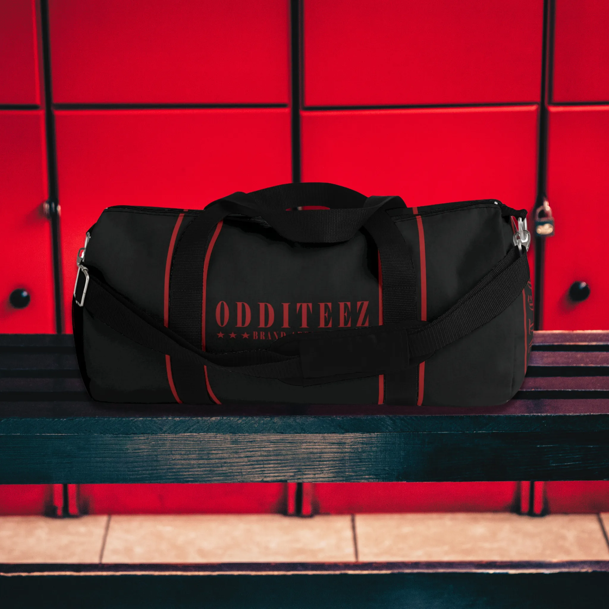 Black & Devil's Red Star logo design, Black Small & Large Gym Duffel Bags