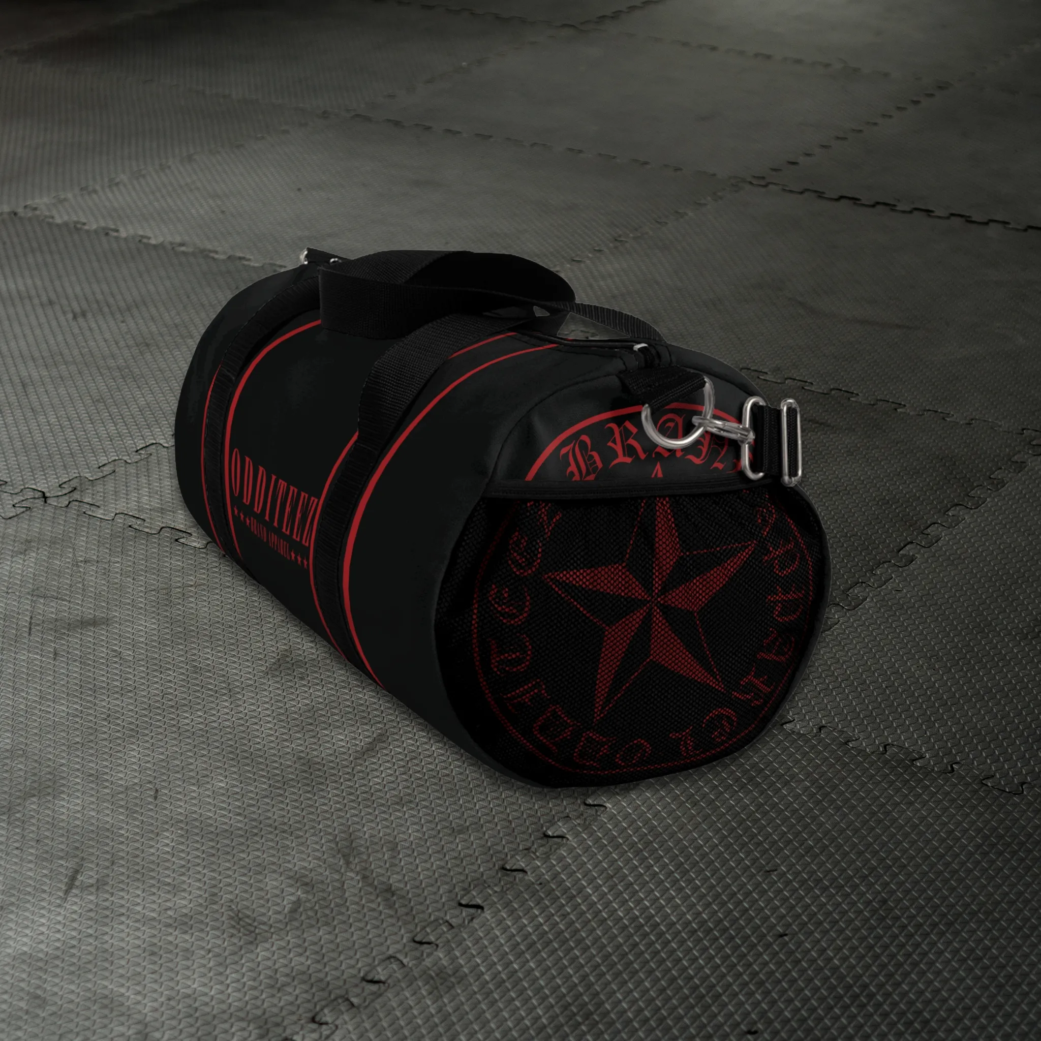 Black & Devil's Red Star logo design, Black Small & Large Gym Duffel Bags