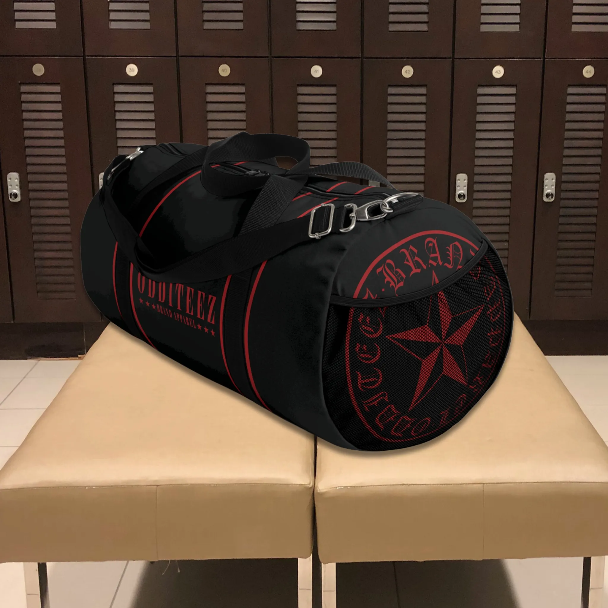 Black & Devil's Red Star logo design, Black Small & Large Gym Duffel Bags