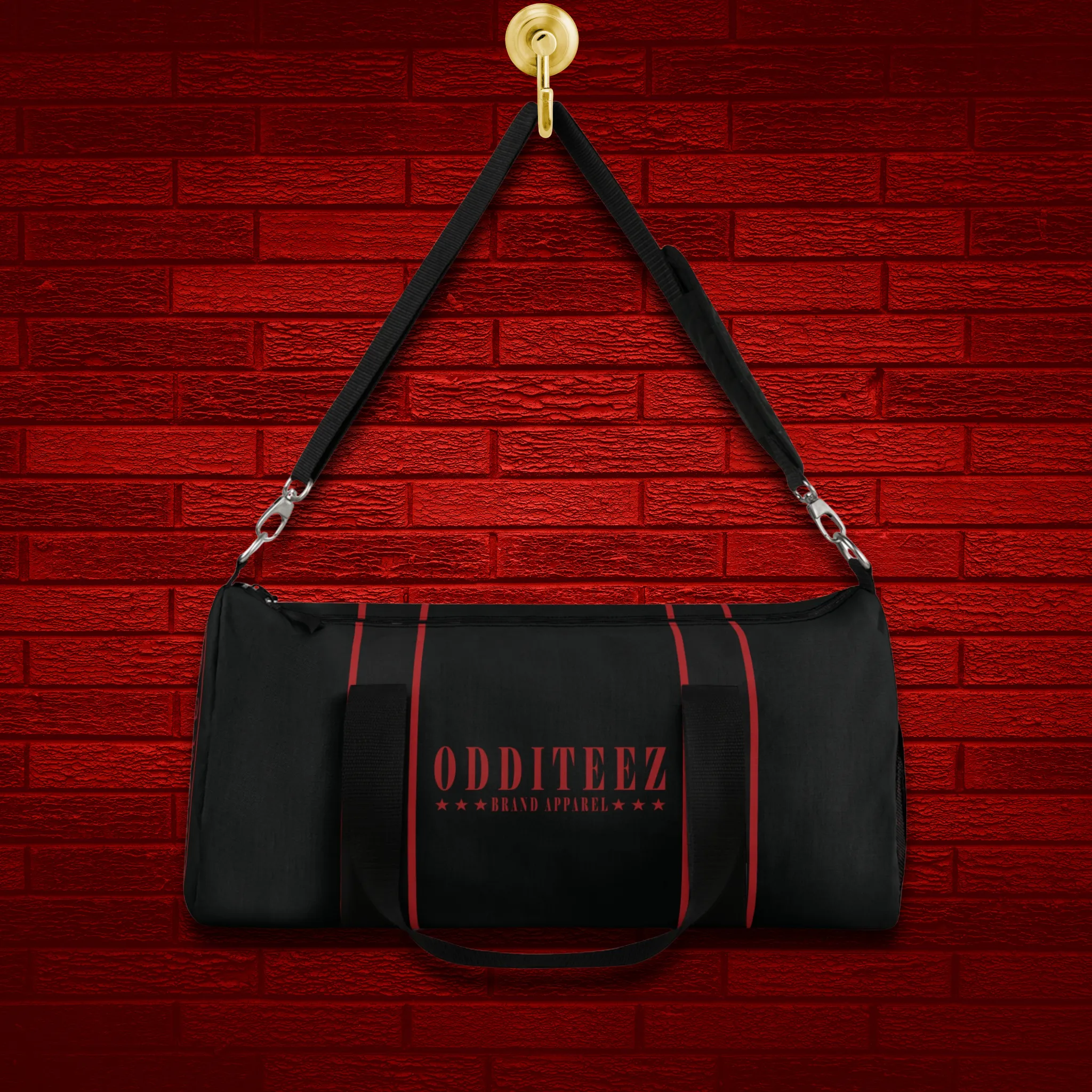 Black & Devil's Red Star logo design, Black Small & Large Gym Duffel Bags