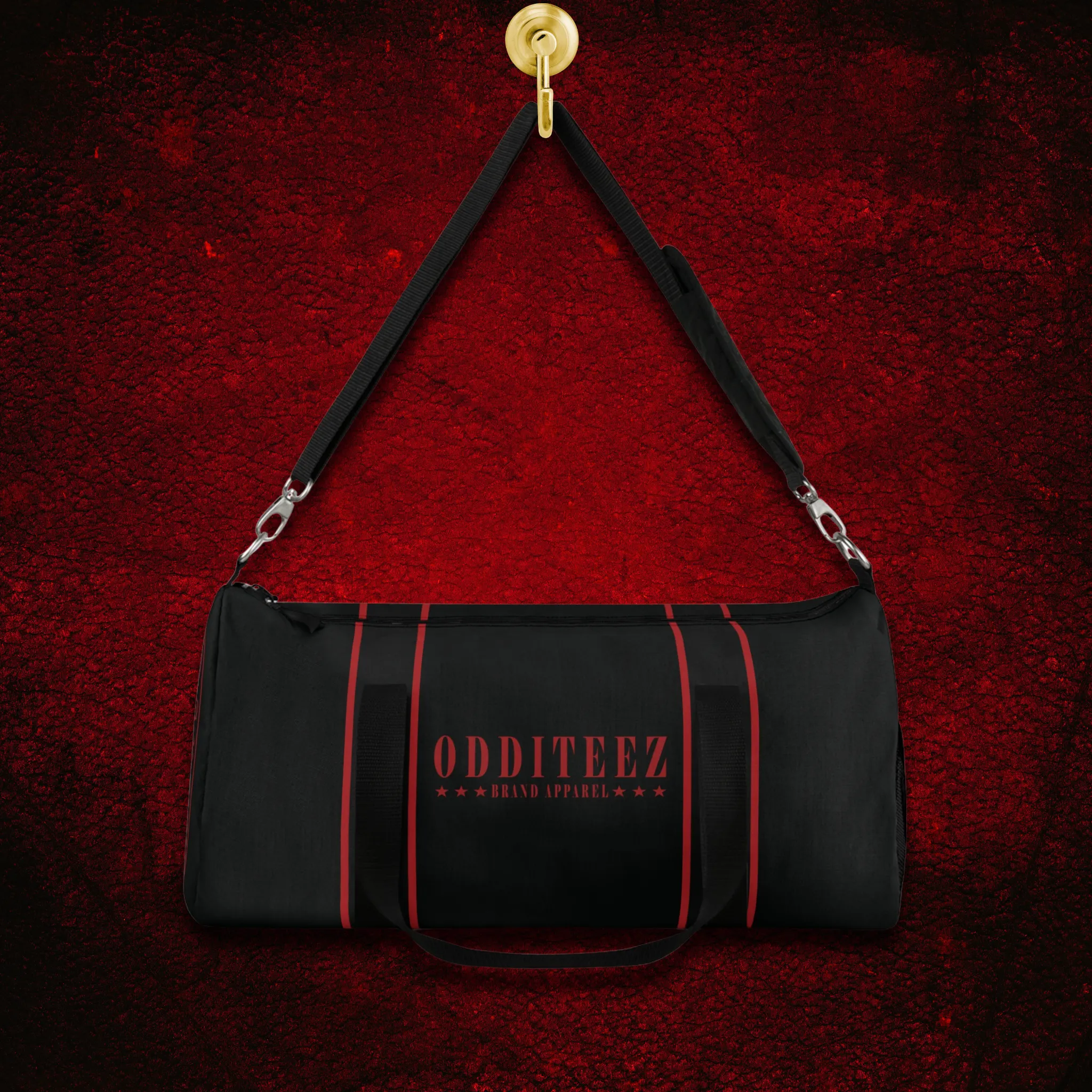 Black & Devil's Red Star logo design, Black Small & Large Gym Duffel Bags