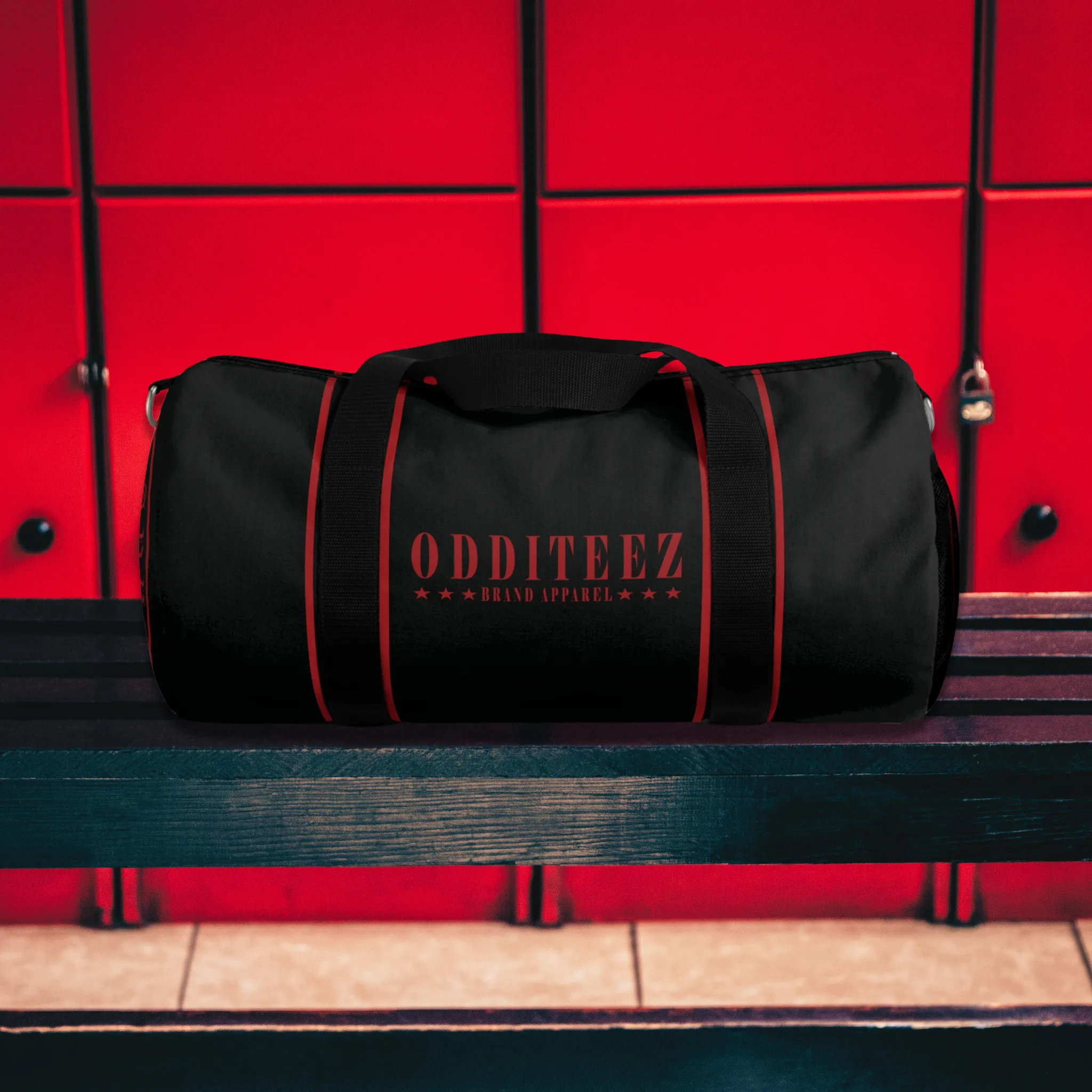 Black & Devil's Red Star logo design, Black Small & Large Gym Duffel Bags