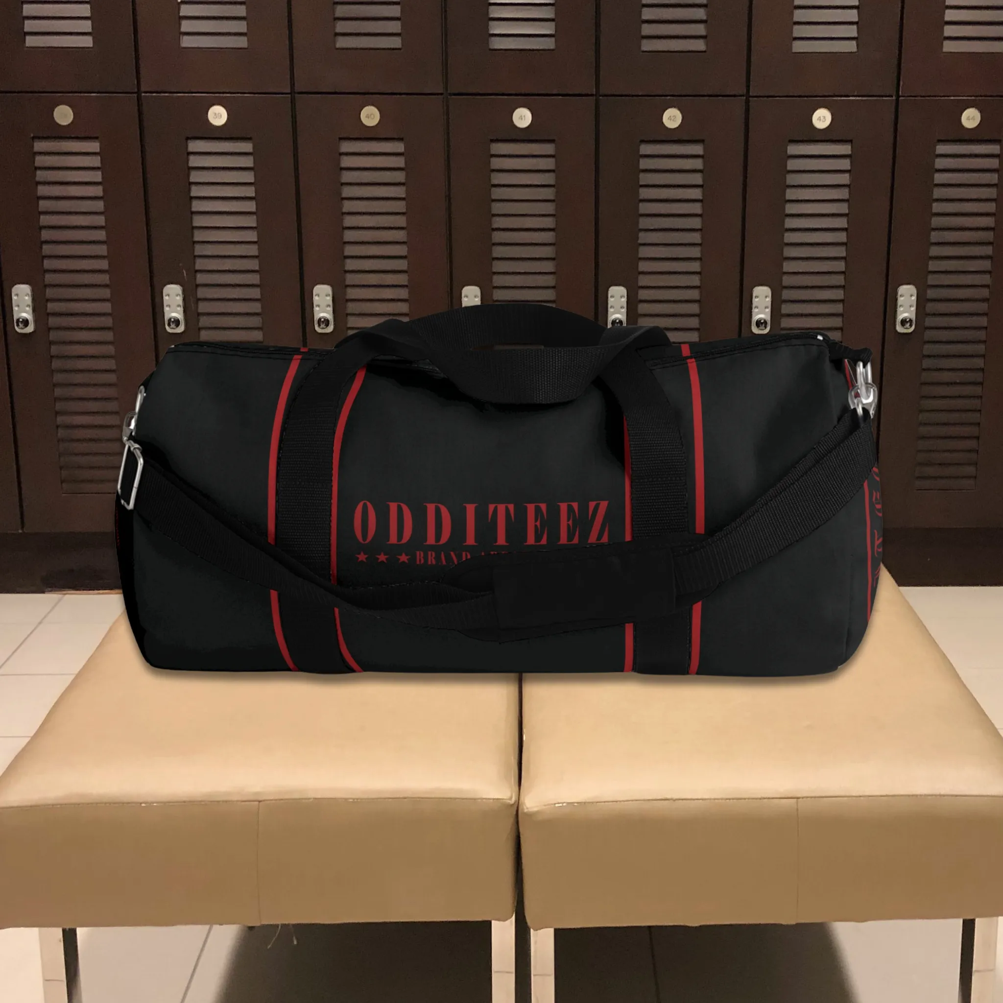 Black & Devil's Red Star logo design, Black Small & Large Gym Duffel Bags