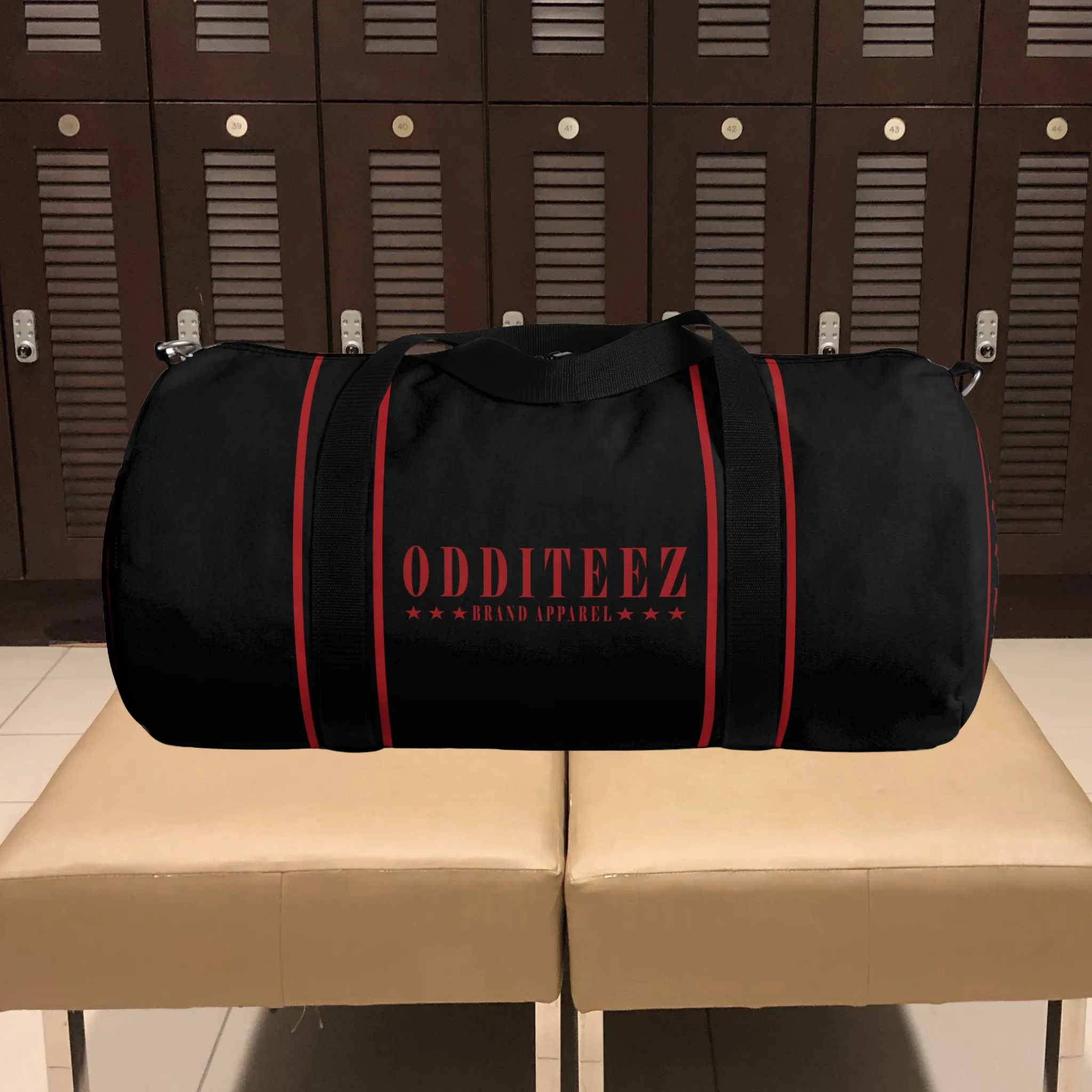 Black & Devil's Red Star logo design, Black Small & Large Gym Duffel Bags