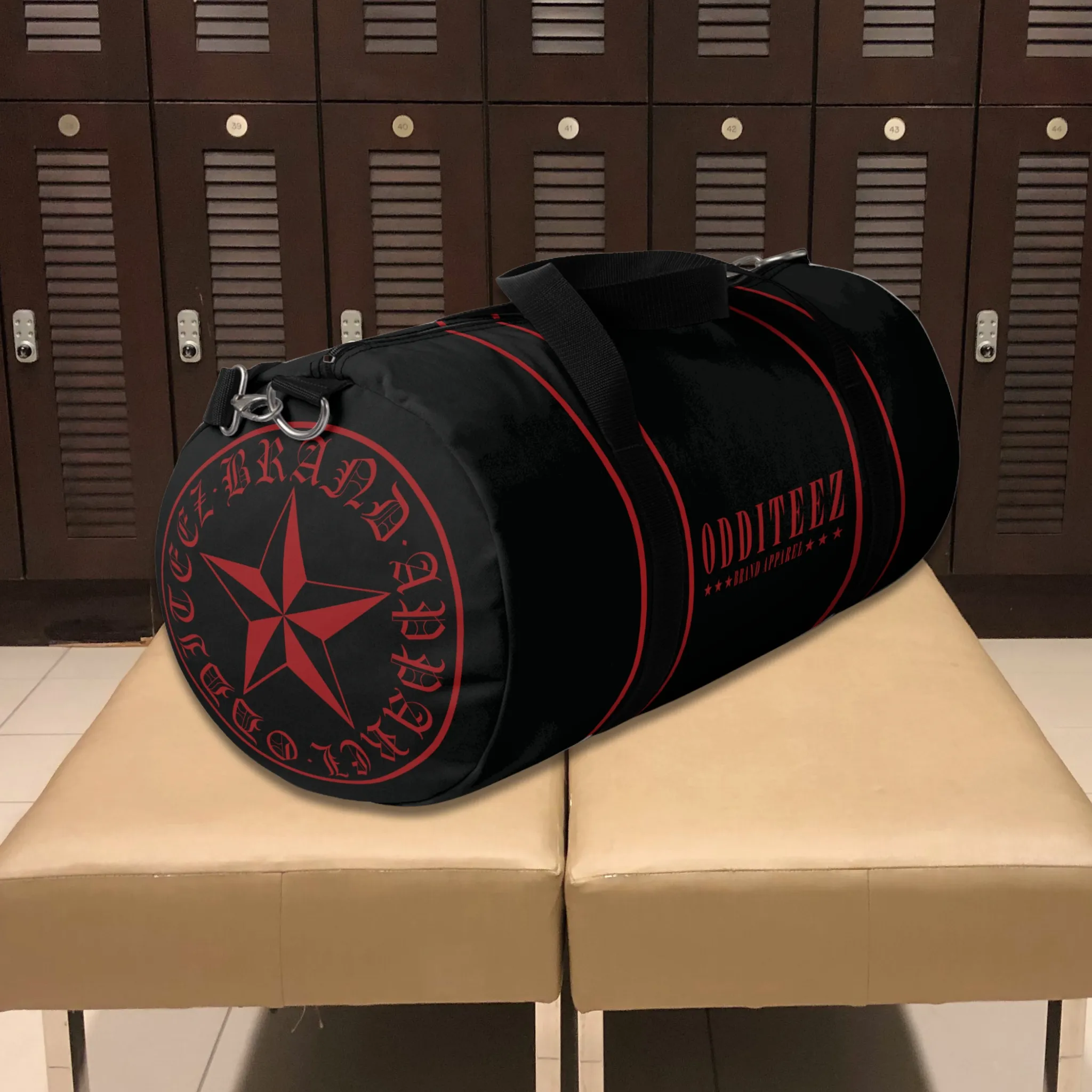 Black & Devil's Red Star logo design, Black Small & Large Gym Duffel Bags
