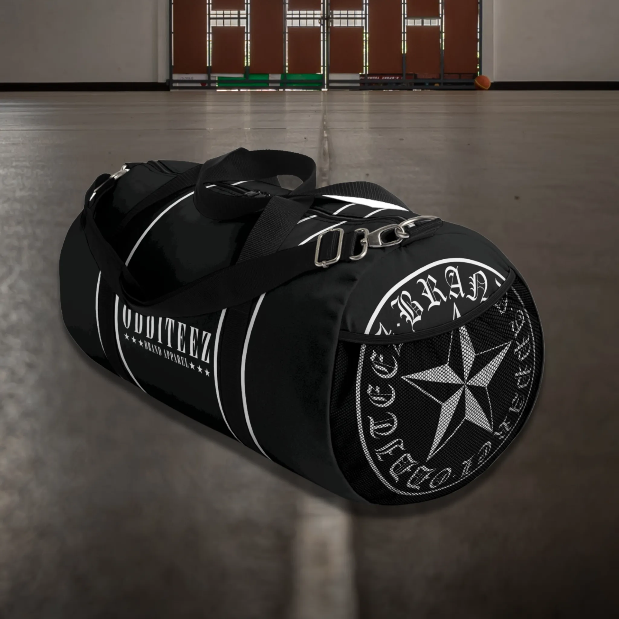 Black & White Star logo design, Black Small & Large Gym Duffel Bags