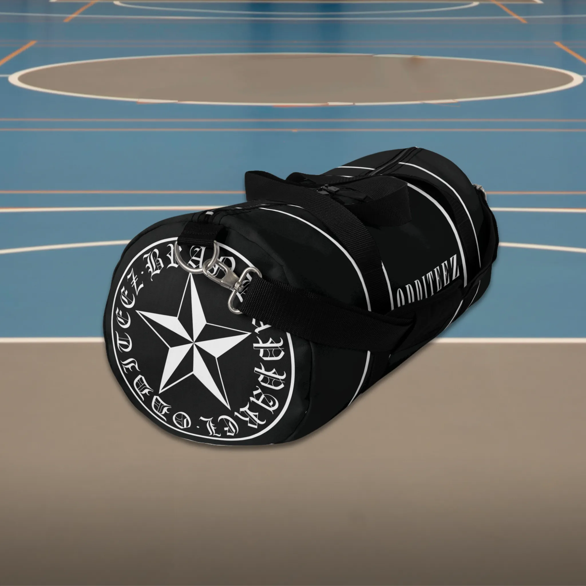 Black & White Star logo design, Black Small & Large Gym Duffel Bags