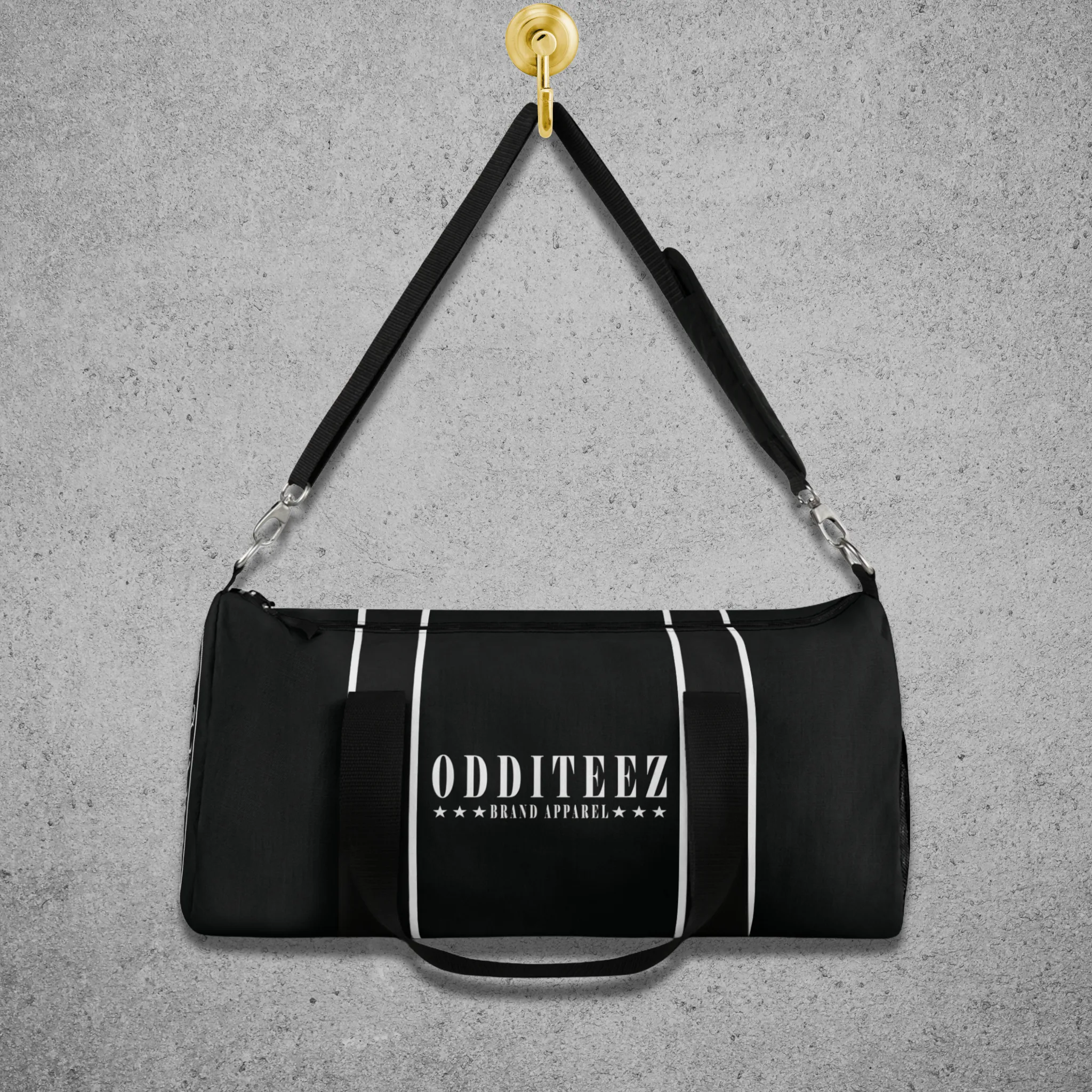 Black & White Star logo design, Black Small & Large Gym Duffel Bags