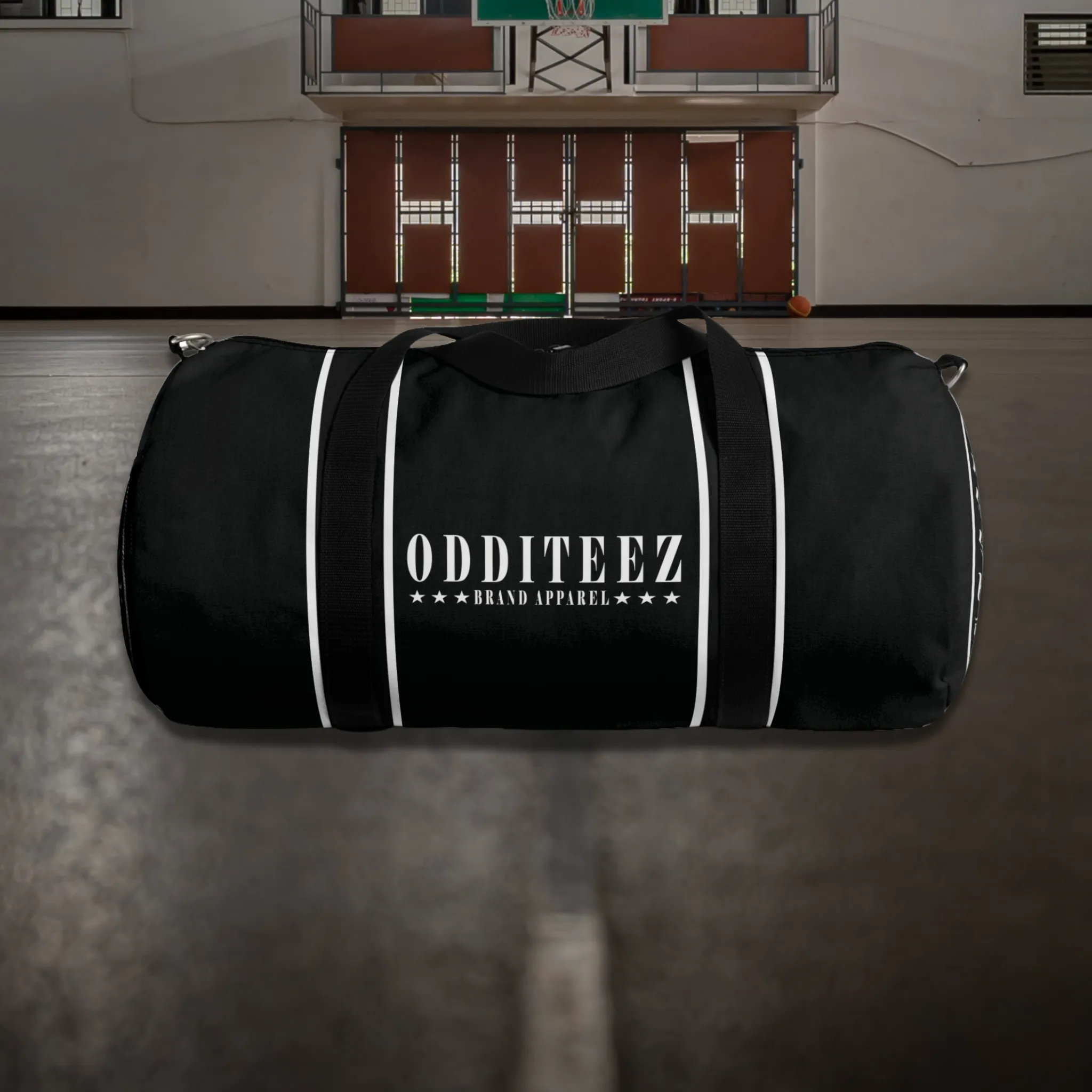Black & White Star logo design, Black Small & Large Gym Duffel Bags