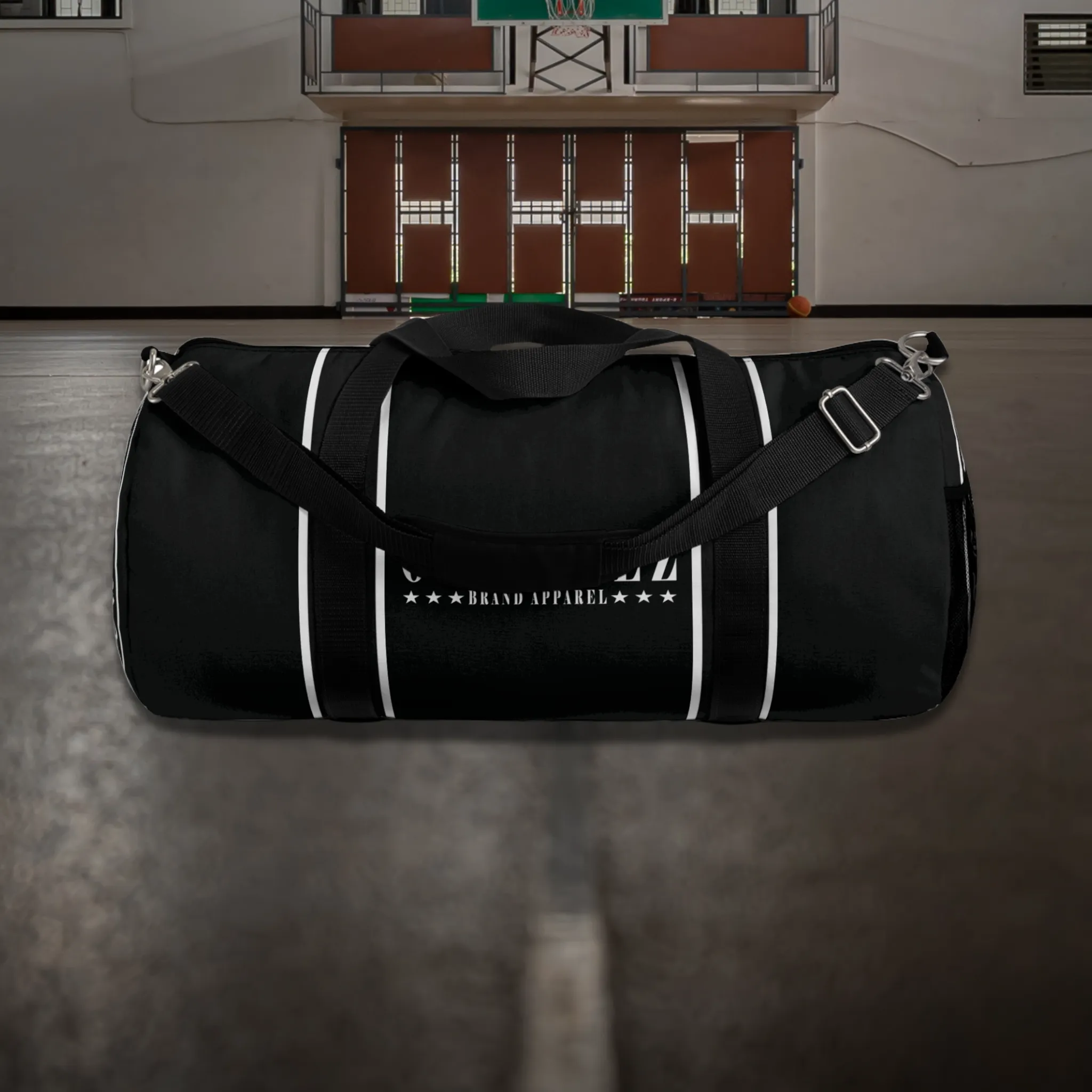 Black & White Star logo design, Black Small & Large Gym Duffel Bags