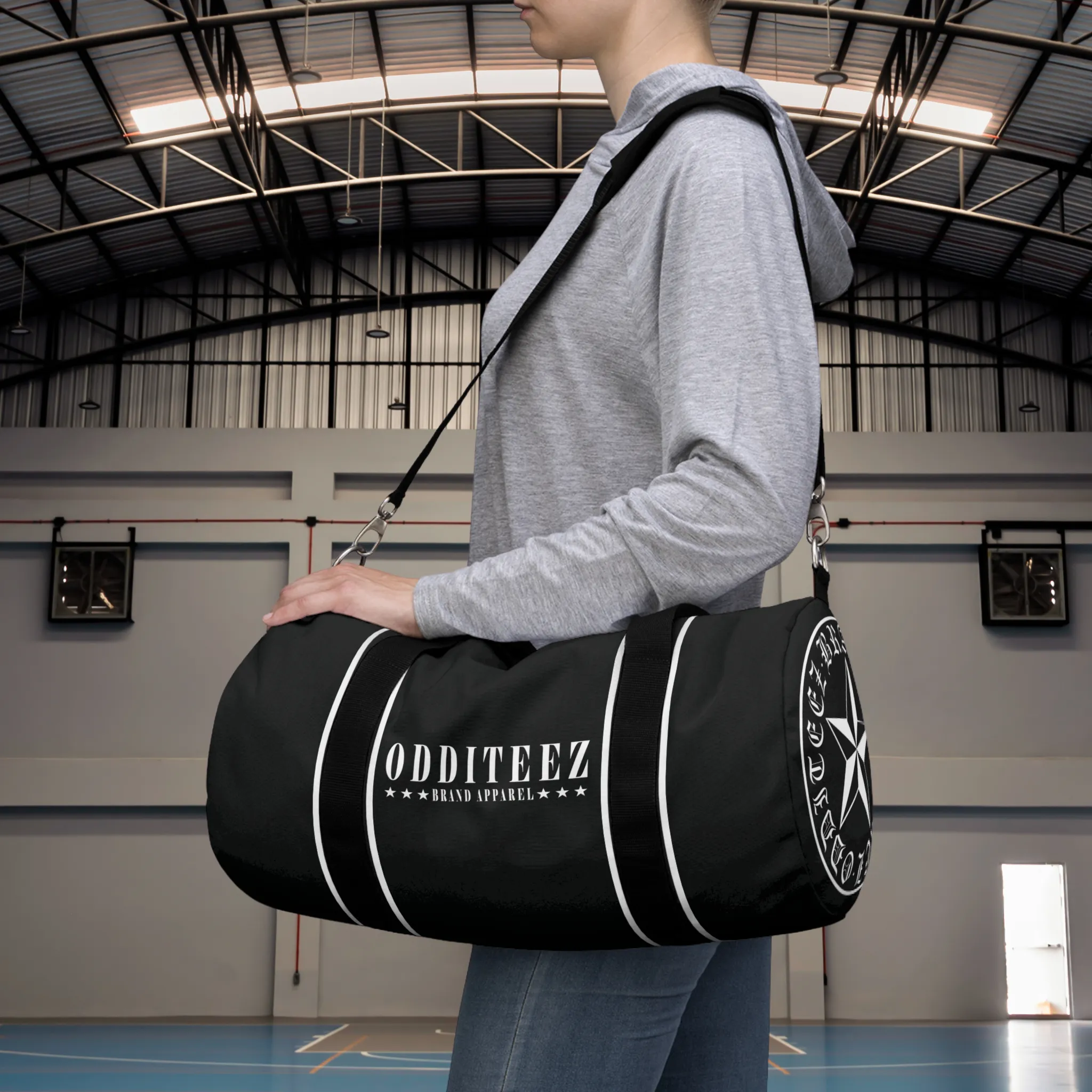 Black & White Star logo design, Black Small & Large Gym Duffel Bags
