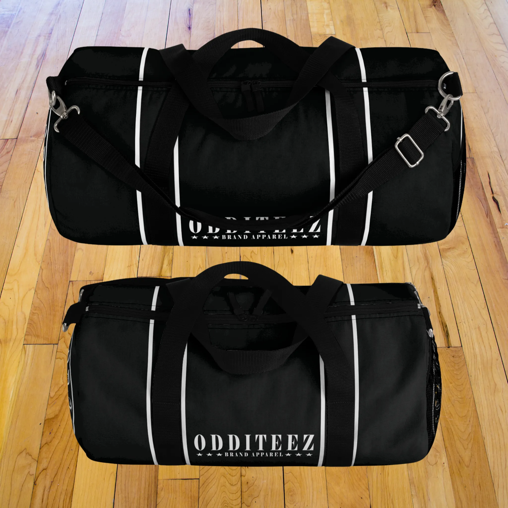 Black & White Star logo design, Black Small & Large Gym Duffel Bags