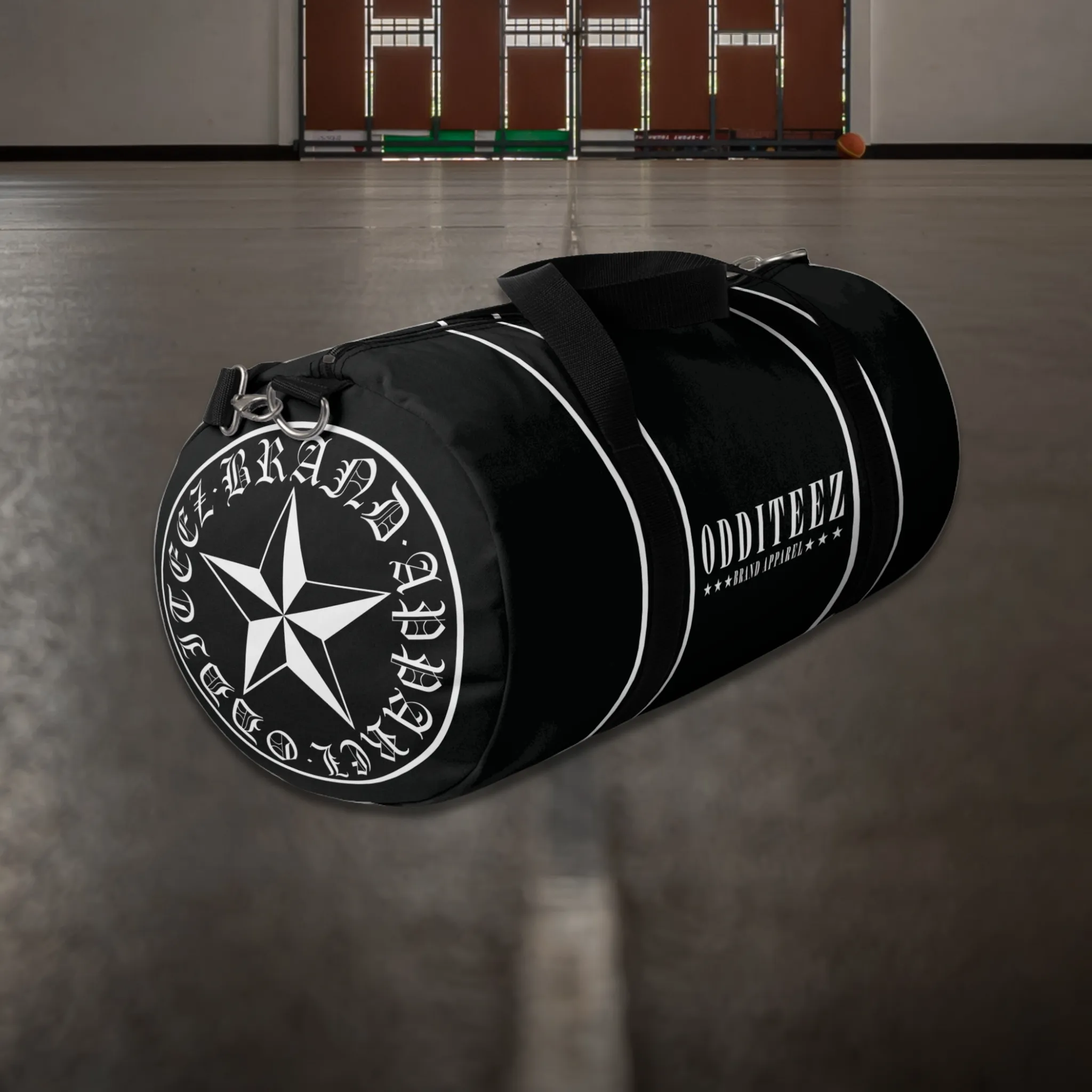 Black & White Star logo design, Black Small & Large Gym Duffel Bags