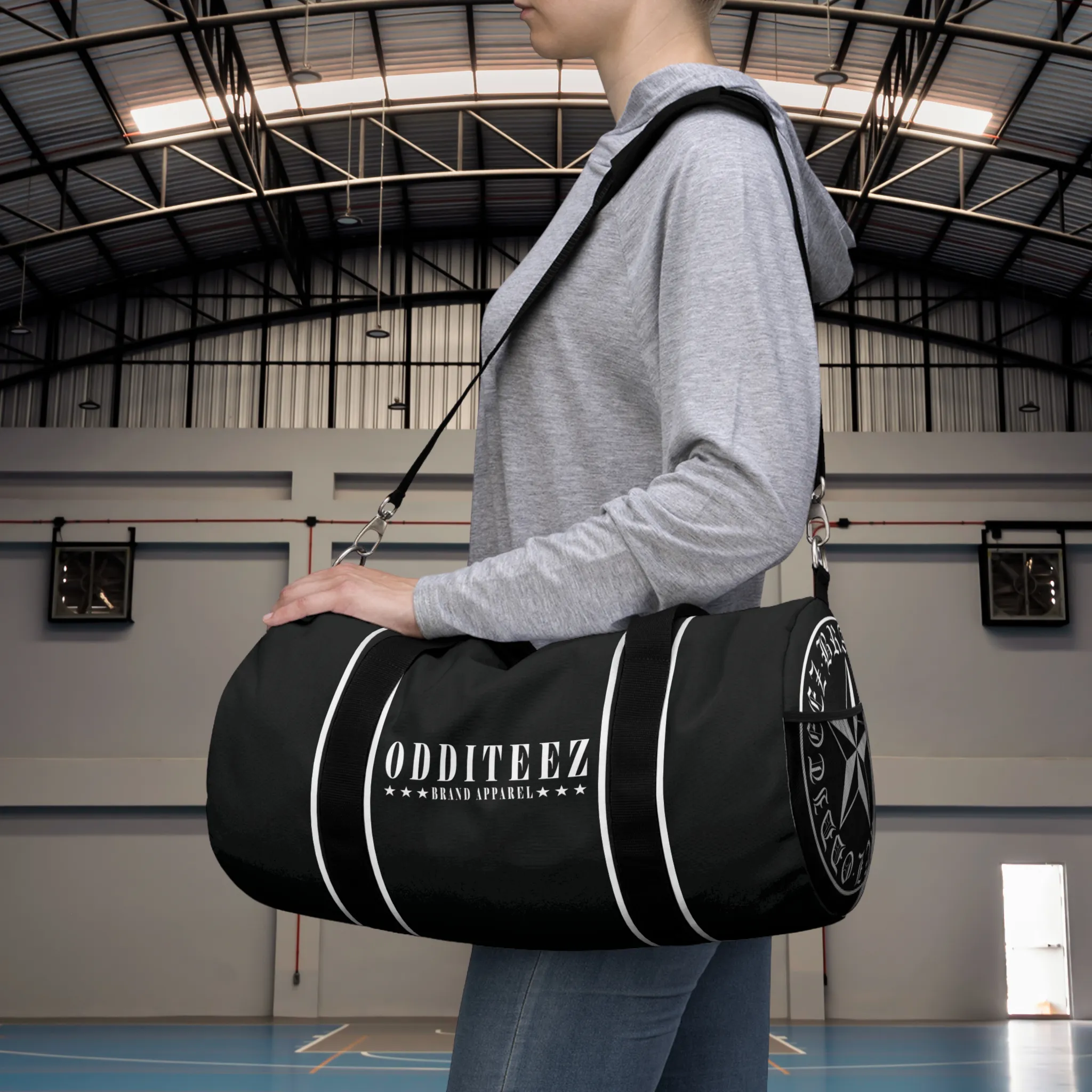 Black & White Star logo design, Black Small & Large Gym Duffel Bags