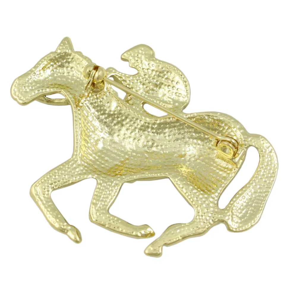 Black and White Enamel Jockey with Black Horse Brooch Pin - FP18DWT