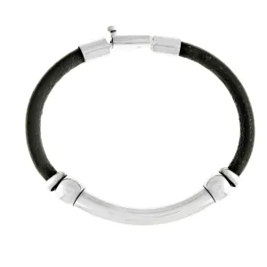 Black Leather - Sterling Silver Men's Bracelet