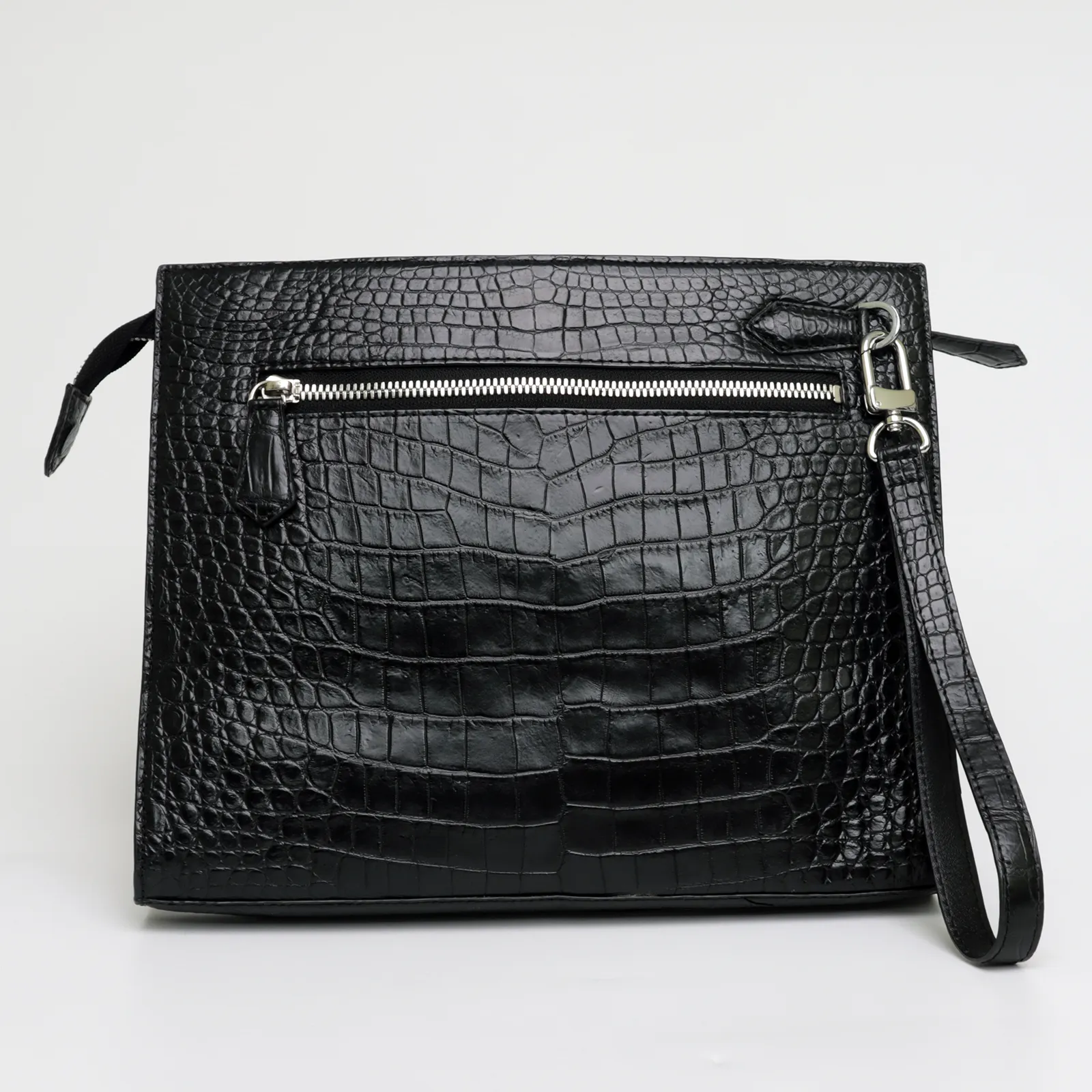 Black Stylish Large Crocodile Clutch Wallet: Envelope Flap Briefcase Purse Bag