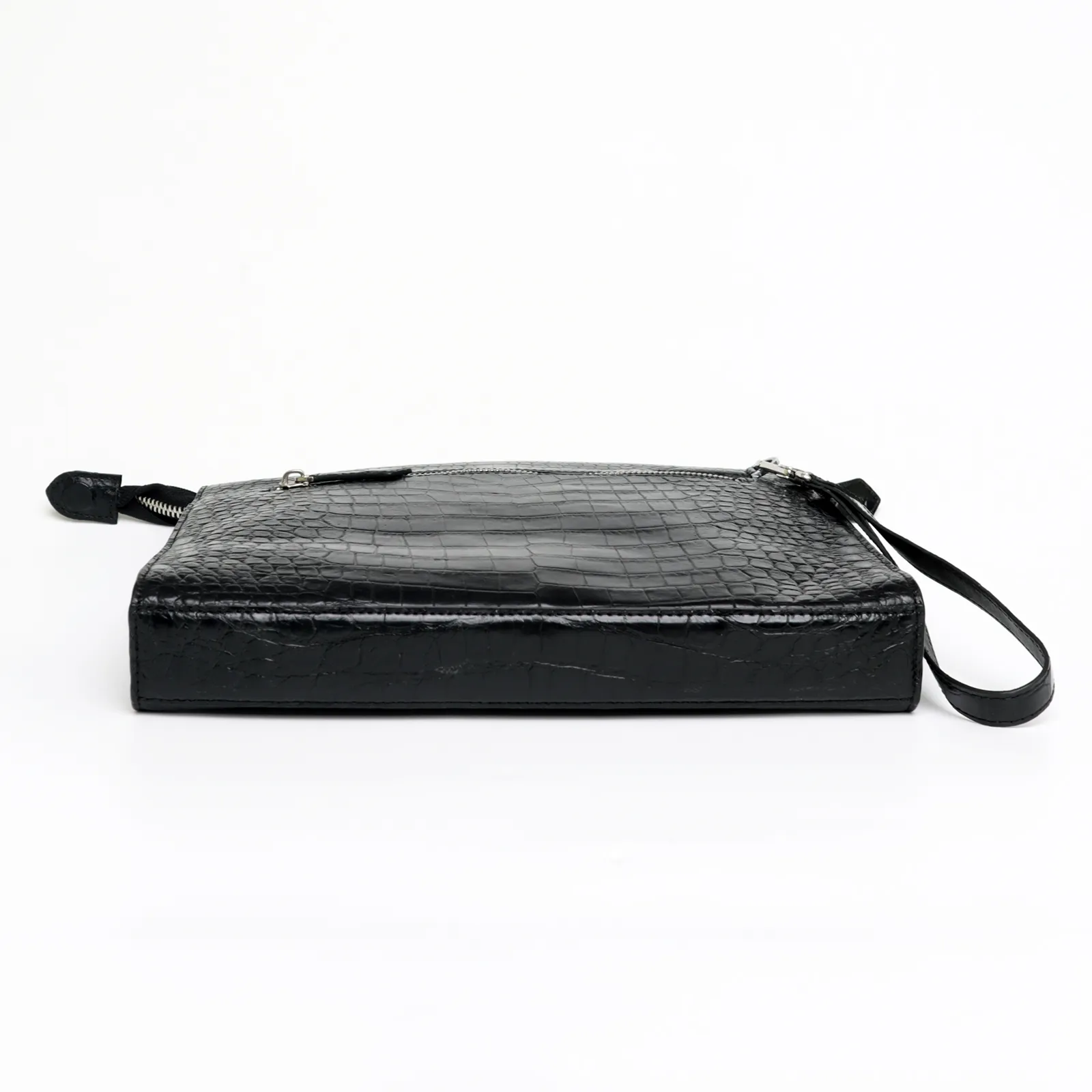 Black Stylish Large Crocodile Clutch Wallet: Envelope Flap Briefcase Purse Bag