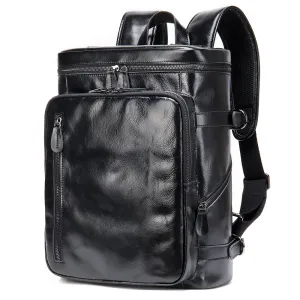 Black Vintage Crazy Horse Leather Laptop Backpack Daypack Travel Backpack Retro Fashion