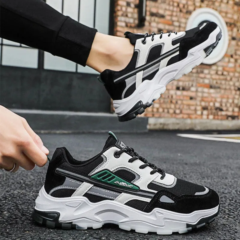Black White Lace-Up Sneakers Men Outdoor Breathable Csual Mesh Shoes Lightweight Running Sports Shoes