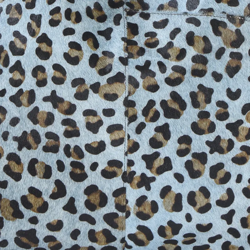 Blue Animal Print Leather Flap Pocket Backpack