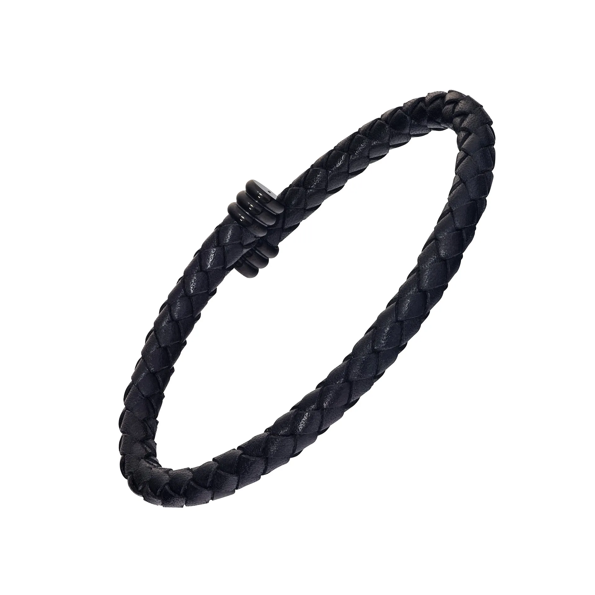 Braided Leather Bracelet with Flexible Spring Fit