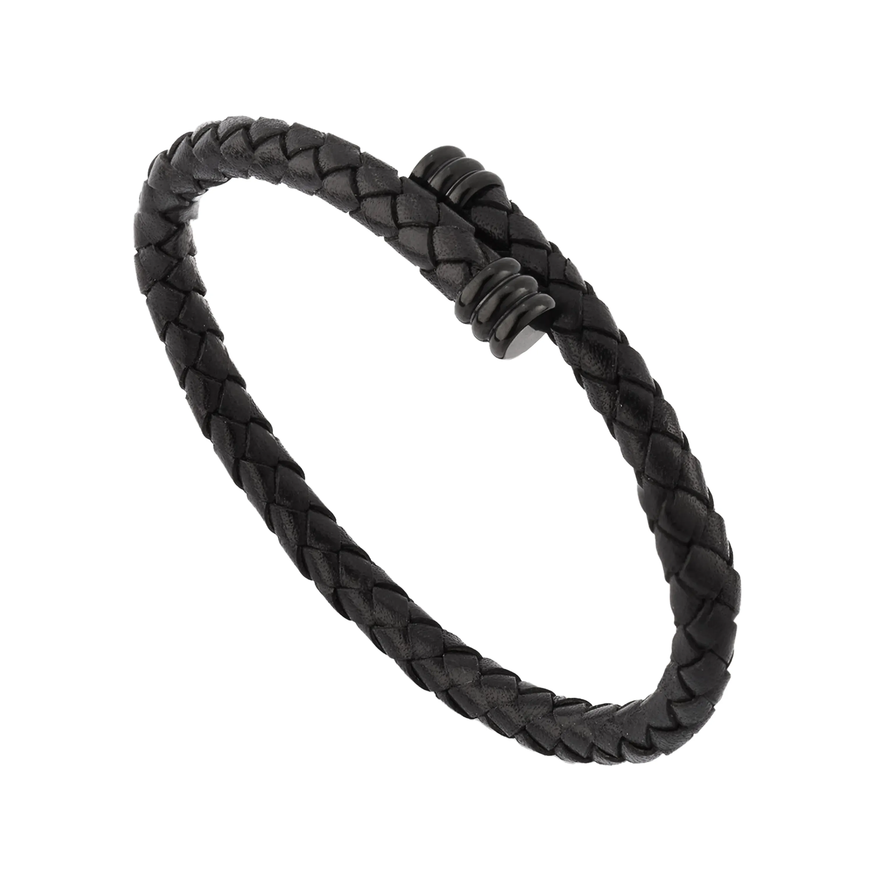 Braided Leather Bracelet with Flexible Spring Fit